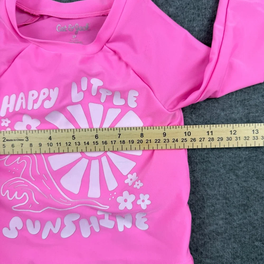 Cat & Jack Rash Guard Kids 3T Pink Happy‎ Little Sunshine Long Sleeve Swim Top